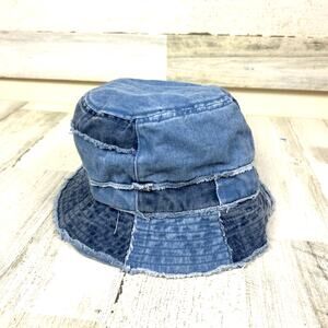 David & Young Womens One Size Distressed Denim Patchwork Cotton Boho Bucket Hat